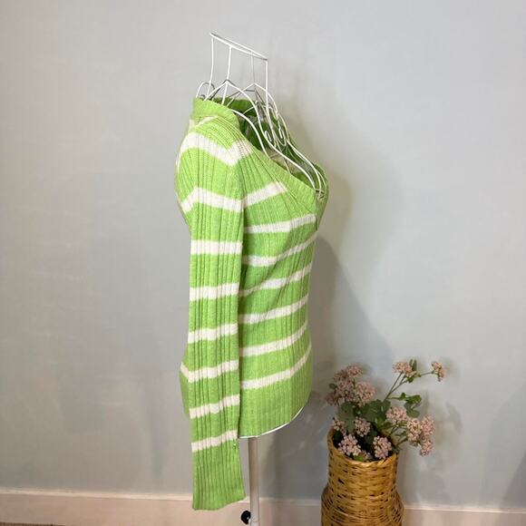 vintage y2k aeropostale striped green long sleeve grunge v neck sweater top - Picture 4 of 6